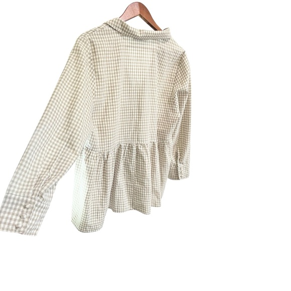 TUCKERNUCK POMANDER PLACE GINGHAM TAUPE WHITE SCARLETT LINEN COTTON BLOUSE - Picture 8 of 16